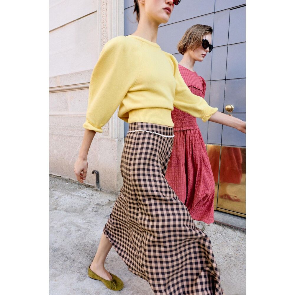 ZARA Sold Out Gingham Lace Midi Skirt NWT Size S Cottagecore